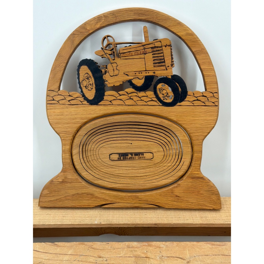 Hand Crafted Glenn G Mertz Wooden John Deere Tractor Collapsible Fruit Basket